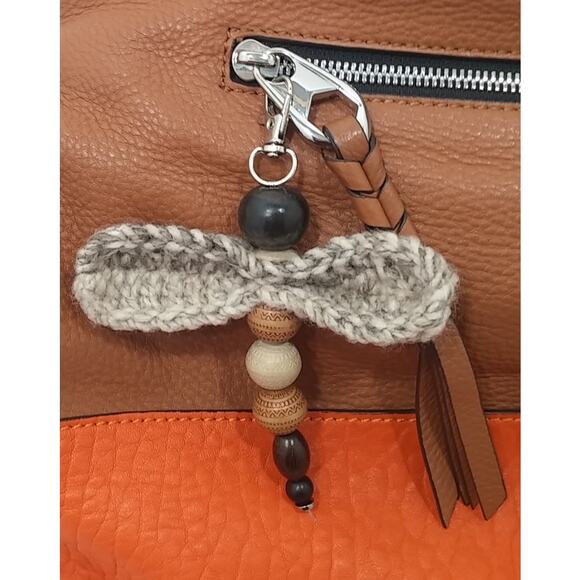 Artisan Firefly Keychain Crochet Wings Vintage Beads Earthy Bag Charm Purse - Picture 10 of 12
